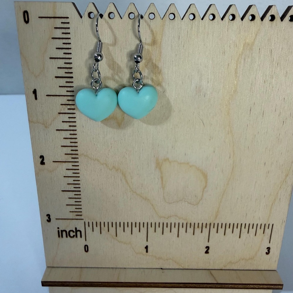Hand Assembled Mint Chunky Heart Dangle Earrings